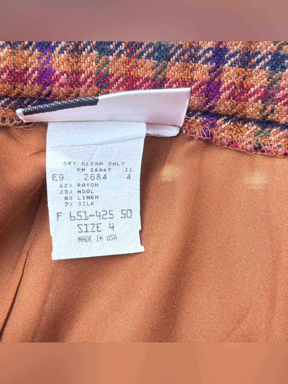 Lucia Petites Plaid Wool Linen Silk Blend Vintage Skirt Suit Sz 4/6P Made in U - Picture 8 of 8